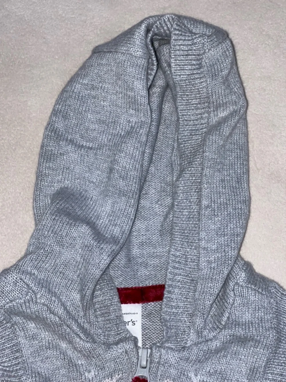 Carter's Gray Hooded Knit Vest with Red‎ & White Fair Isle Detail